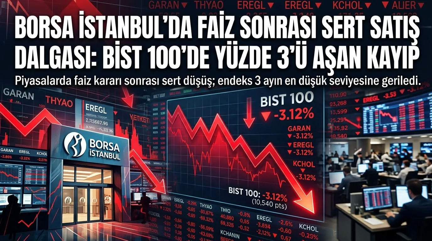 Borsa İstanbul'da Faiz Sonrası Sert Satış Dalgası: BIST 100'de Yüzde 3'ü Aşan Kayıp